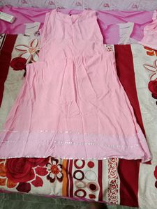 Pink Color Gotta Pati Printed Cotton Anarkali With