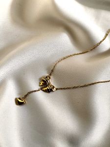 Bow Heart Gold Necklace