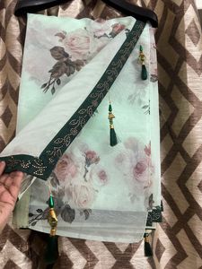 Pure Organza Floral Saree With Tussels