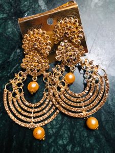 Long Nd Beautiful Stonework Earring With Mang Tika