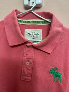 Abercrombie &amp; Fitch Men Polo Neck Pink T Shirt