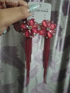 Red Flower Tassel Earrings
