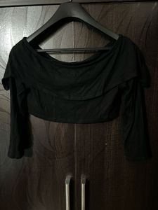 Black Off-Shoulder Crop Top