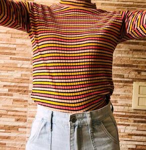 Striped Mock Neck Top