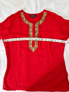 Red Sequin Embroidery Tunic