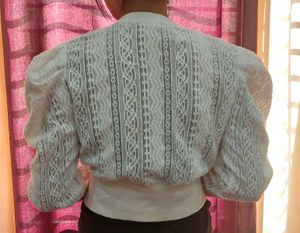 Korean White Lace Puff Sleeve Top