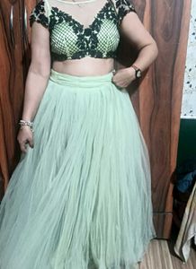 Beautiful Lahanga Choli Black Pears Work