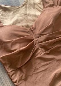 Brown Padded Mesh Top
