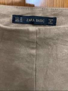 Zara Faux Suede Ankle Zip Skinny Leg Stretch Pants