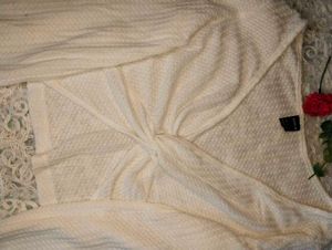 Cream Waffle Knit Twist Top