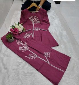Maroon Floral Kurta Set Only Cash