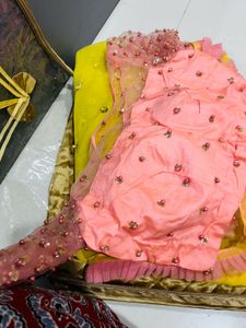 Embellished Pink Saree With Designer Blouse