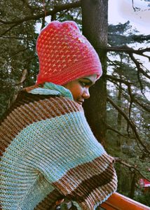 Cozy Striped Knitted Poncho &amp; Hat