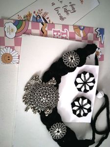 Boho Black Choker & Earring Set