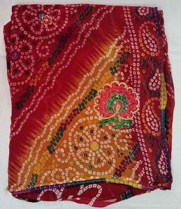 Red Bandhej Saree With Blouse