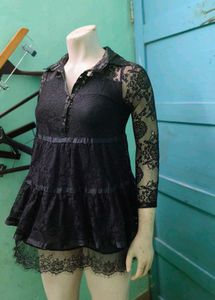 Black Lace 3/4 Sleeve Blouse