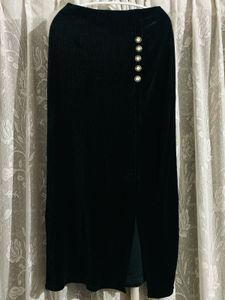 Black Side-Slit Velvet Skirt