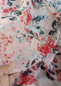 Women Peach Pink Floral Shrug