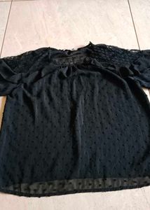 Black Polka Dot Ruffle Top