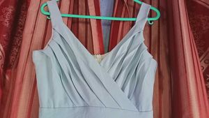 V NECK MINI BLUE DRESS