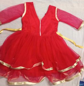 Red Party Dress with Gold Appliques