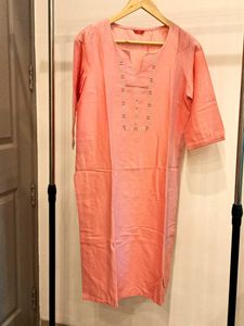 W Peach Embroidered Kurti