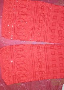Red Sequence Work Front Open Kurta And Palazoo