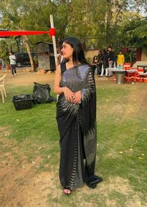 Black And Silver Sequence Saree