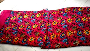 Floral Print Red Sari