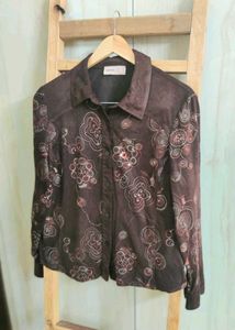 Brown Floral Button-Up Top size-36