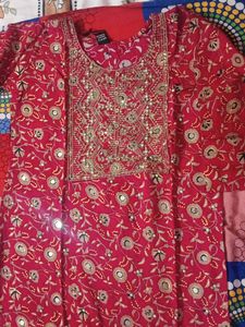 Red Embroidered Kurta