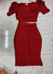 Red Two-Piece Set Skirt and Top
