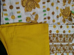Elegant yellow unstichted suit with printed cotton