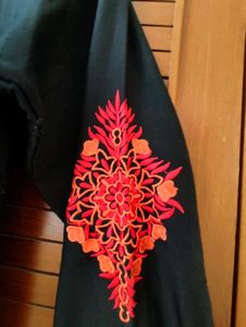Black and red Embroidery short kurta.