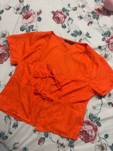Orange Tie-Front Top