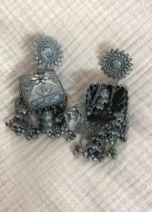 Oxidized Silver Jhumka Earrings
