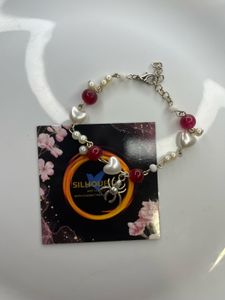 Heart &amp; Pearl Spider Charm Bracelet