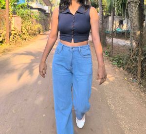 Navy Blue Crop Top With Buttons
