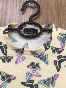 Butterfly Print Long Sleeve Slim Fit Top
