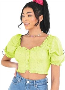 Brave Soul London Pale Lime Buttoned Milkmaid Top