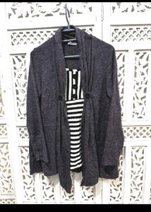 Elegant Gray Button-Front Cardigan