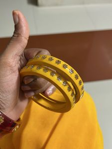 Yellow Bangles with Floral Detail