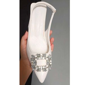Embellished White Heels