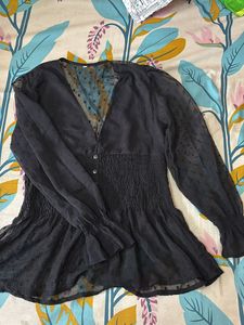 V-neck Full Sleeve Black Peplum Tom