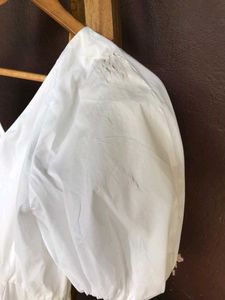 White Puff-sleeve Midi Dress.