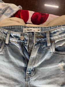 bluer denim , distressed, waist 26inches, high wai