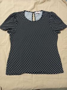 Women's Black Polka Dot Top With Round Neck