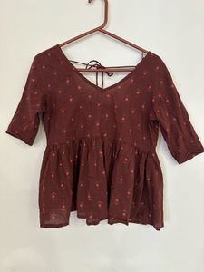 Maroon Peplum Top with Subtle Print