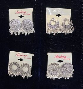 4 Pairs Of Silver Oxidised Earrings