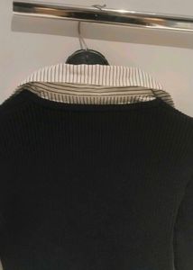 Elegant Black Sweater with Attached Blouse